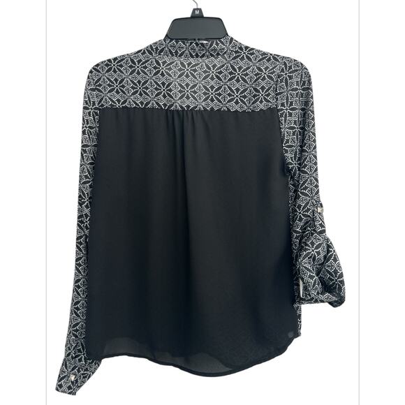 Timing Black Geometric Design Work Career Casual Blouse Top Women’s Size Small - Picture 4 of 10